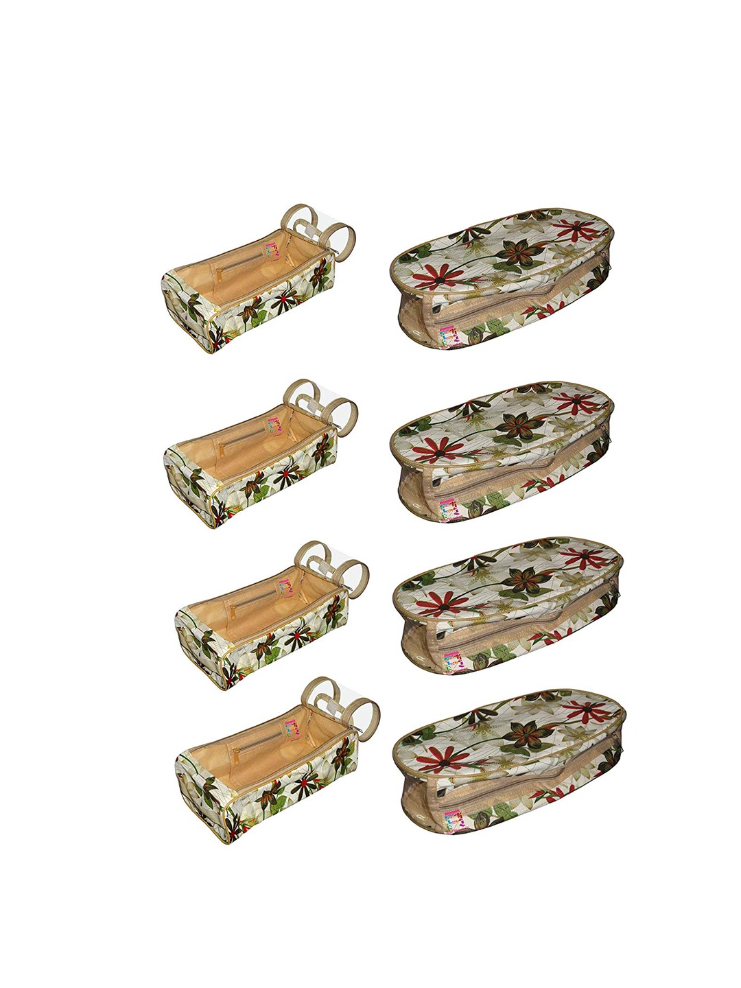 

atorakushon Set Of 8 Beige & White Printed Shoe Organisers