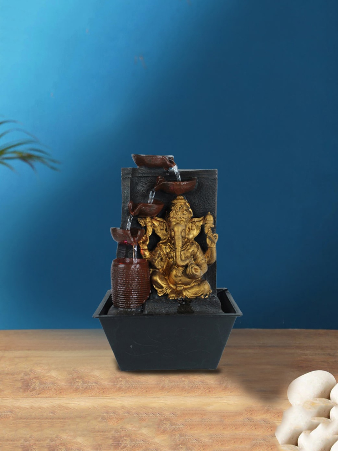 

Wonderland Gold & Black Table Top Ganesh with Matka Fountain