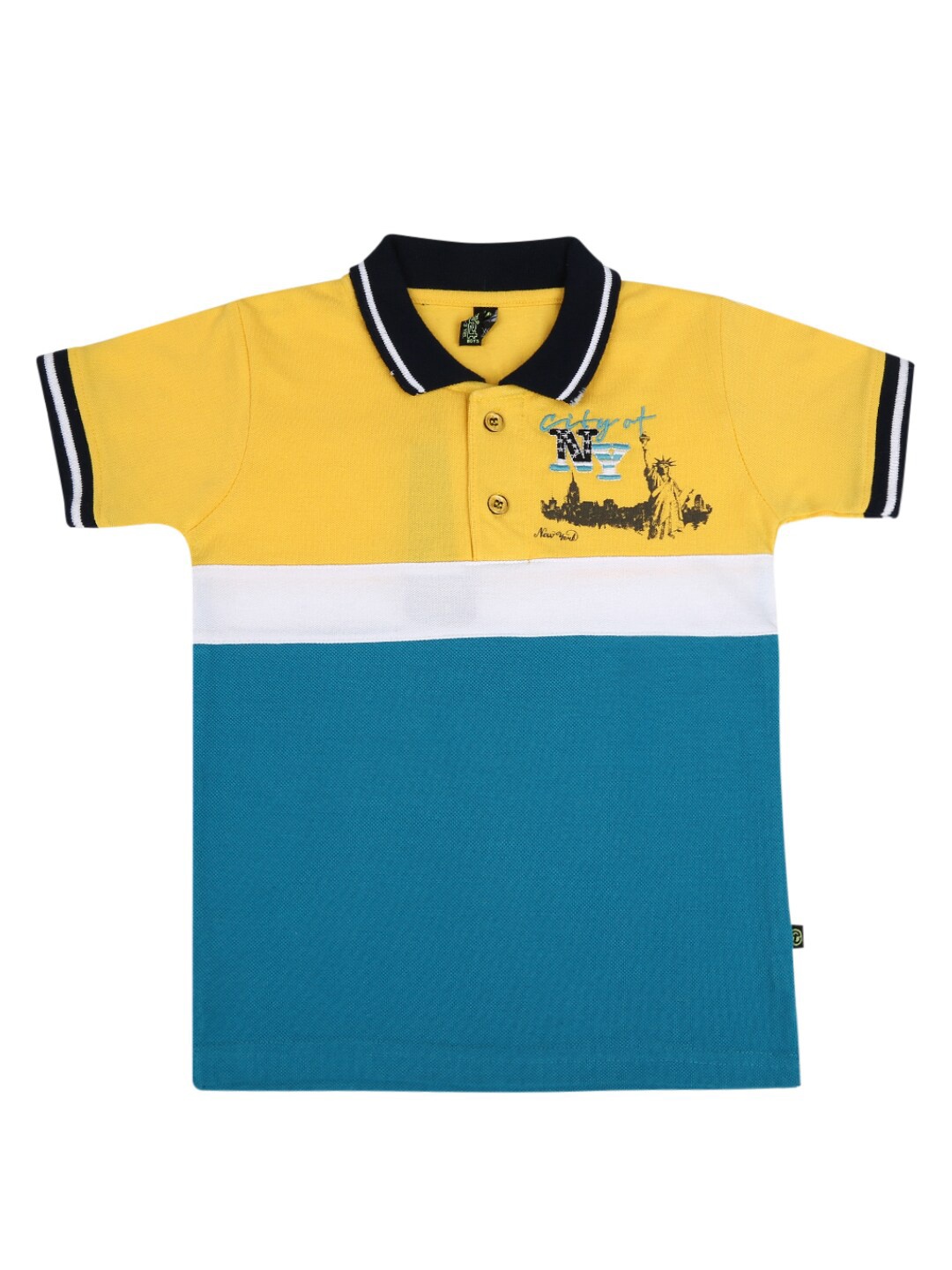 

V-Mart Boys Yellow & Blue Colourblocked Polo Collar T-shirt