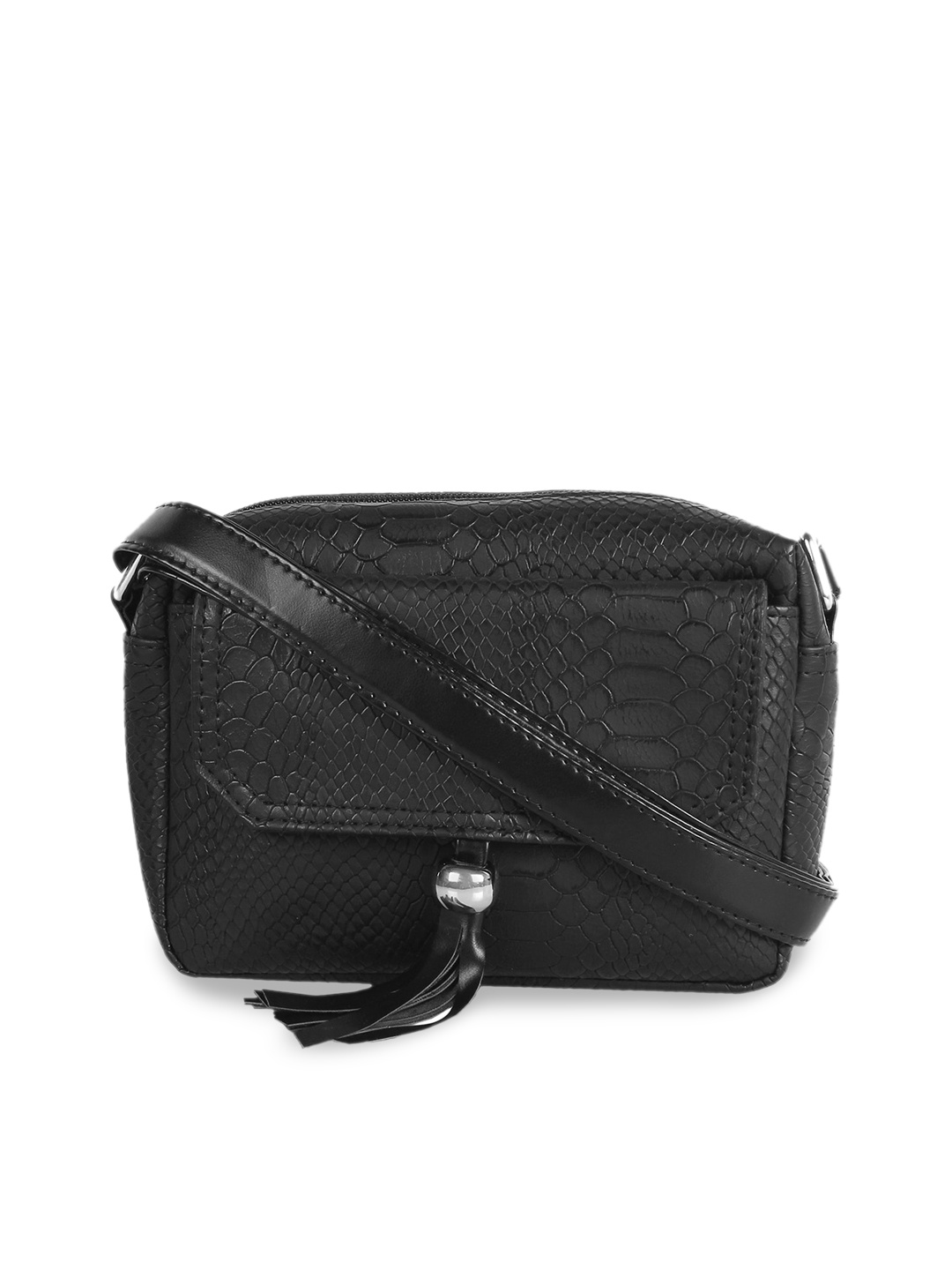

Lychee bags Black Animal PU Swagger Sling Bag with Tasselled