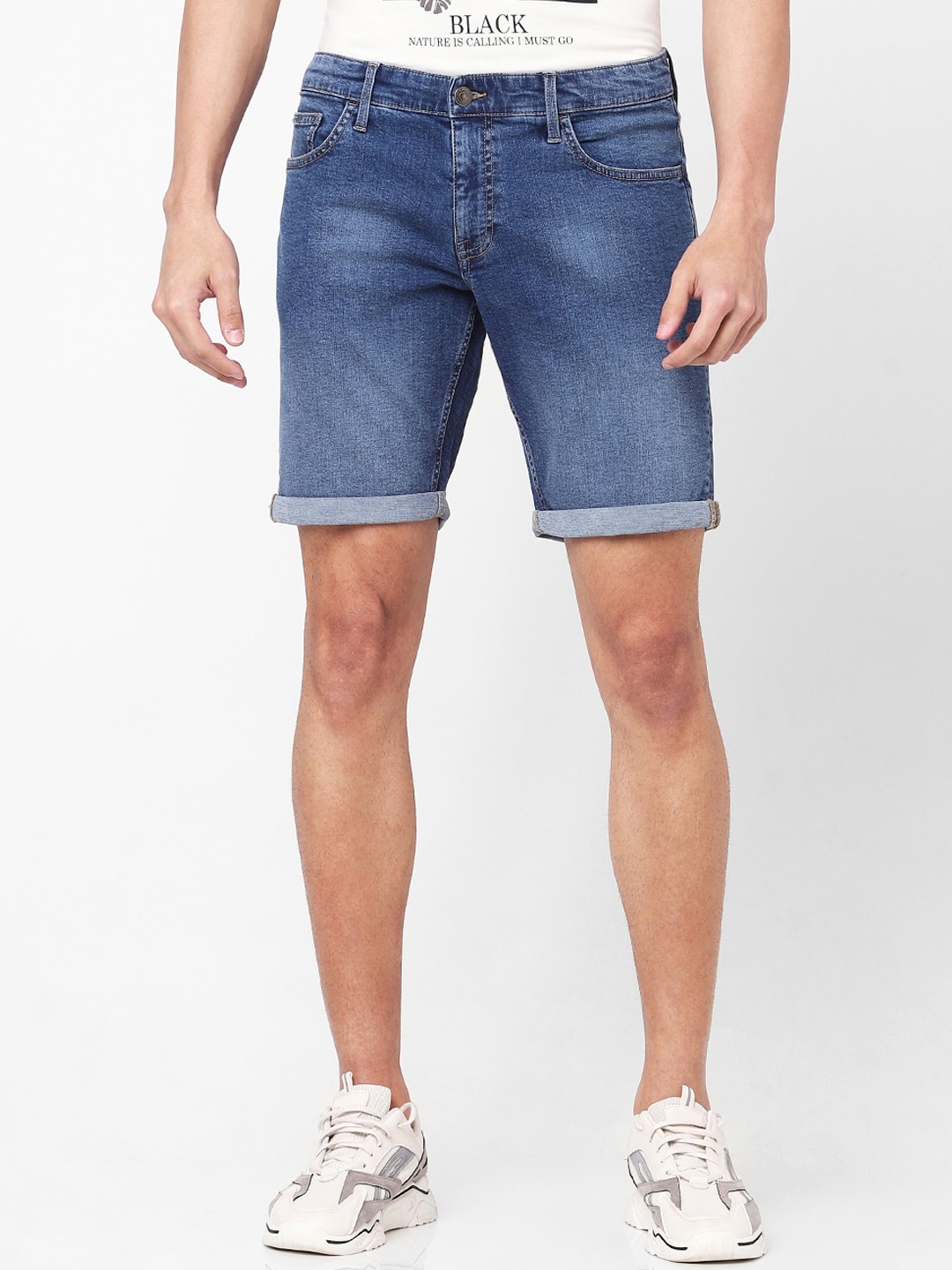 

Celio Men Blue Washed Slim Fit Denim Shorts