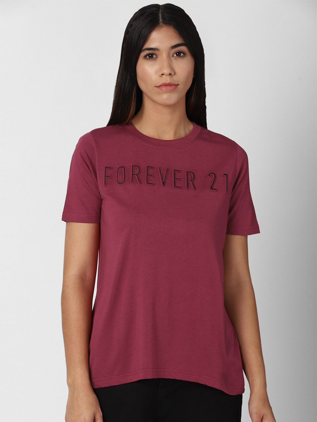 

FOREVER 21 Maroon Typography Print Regular Top