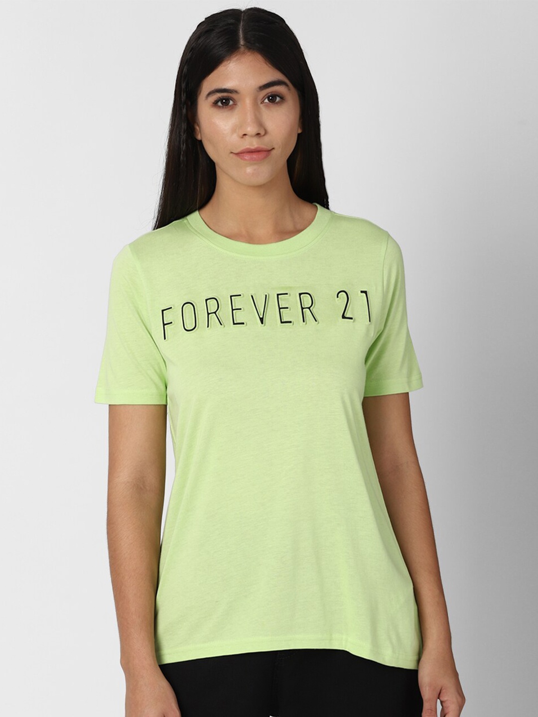 

FOREVER 21 Green Typography Print Regular Top
