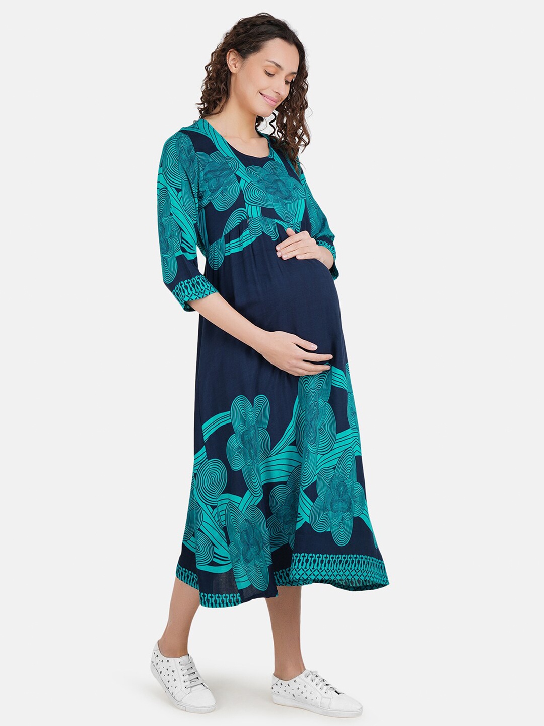 

KOI SLEEPWEAR Blue Printed Maternity Midi Dress