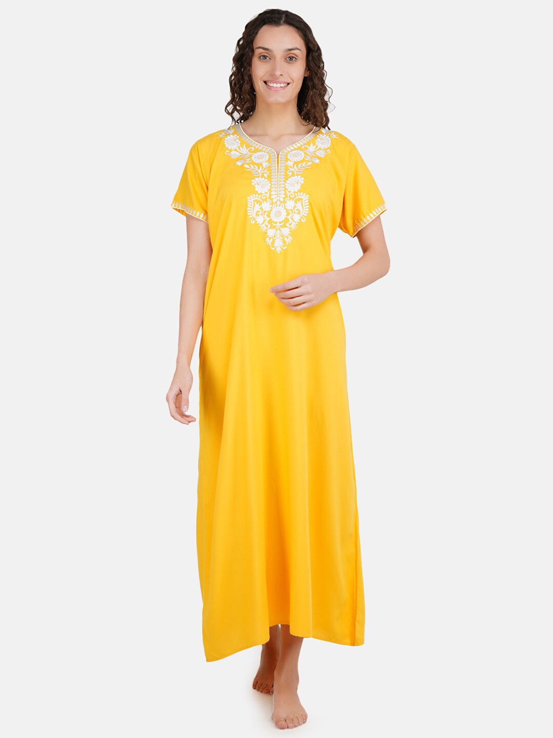 

KOI SLEEPWEAR Yellow Embroidered Maxi Nightdress