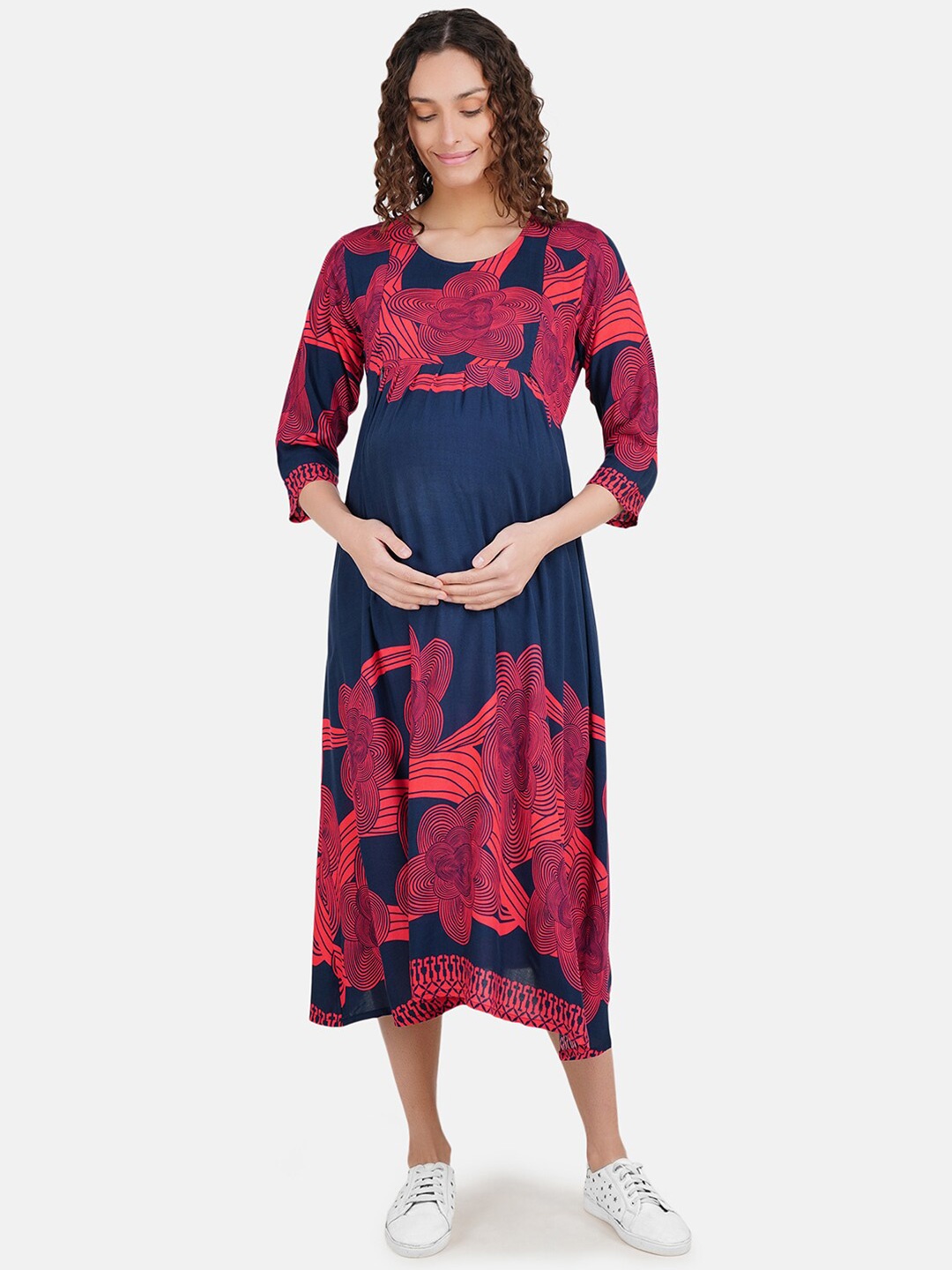 

KOI SLEEPWEAR Red Maternity A-Line Midi Dress With Feeding Pockets