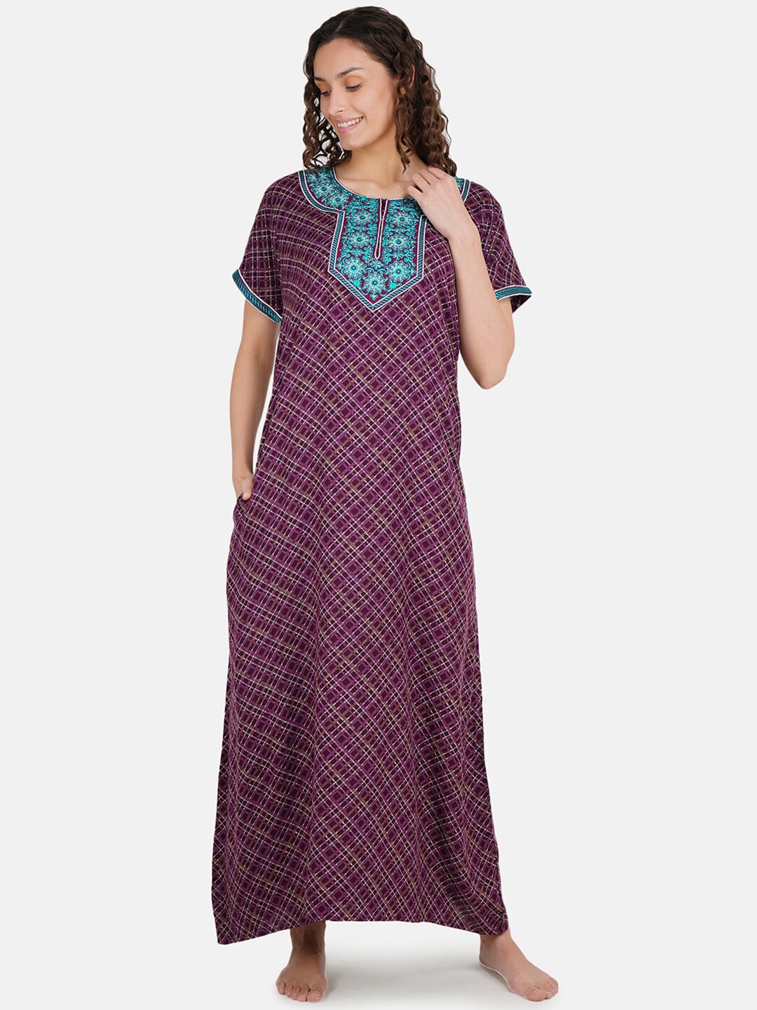 

KOI SLEEPWEAR Maroon Maxi Nightdress with Beautiful Embroidery