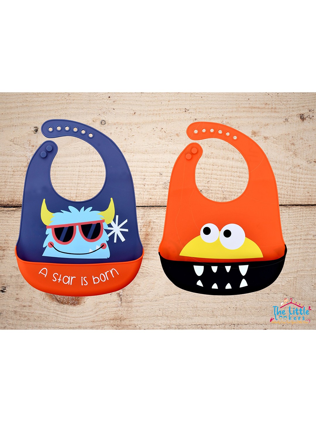 

The Little Lookers Infant Pack Of 2 Navy Blue & Orange Printed Bibs