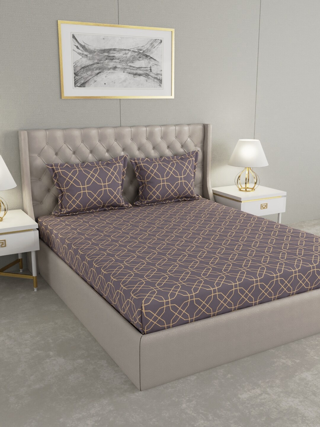 

Raymond Home Grey & Yellow Geometric 120 TC Queen Bedsheet with 2 Pillow Covers