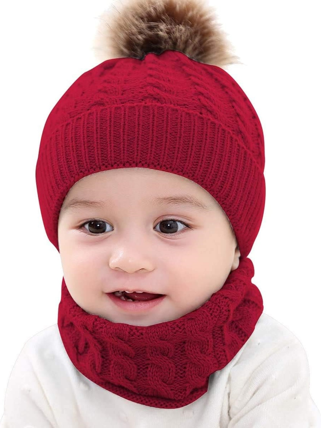 

SYGA Kids Cotton Beanie With Pompom, Maroon