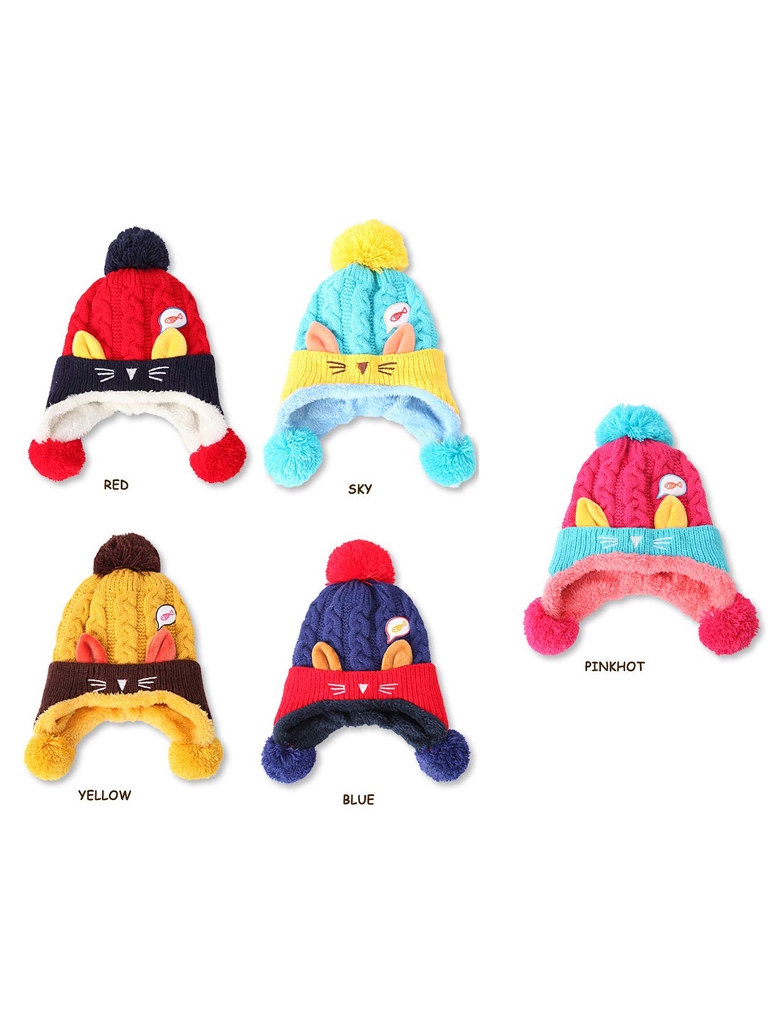 

SYGA Kids Colourblocked Cotton Pompom Beanie, Red