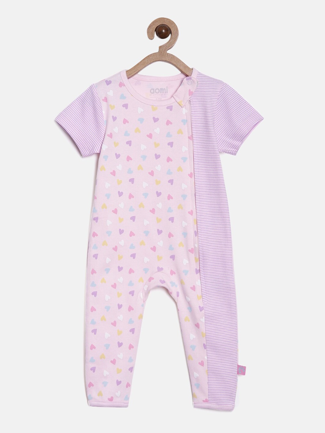 

Aomi Infant Lavender Heart Printed Striped Cotton Rompers