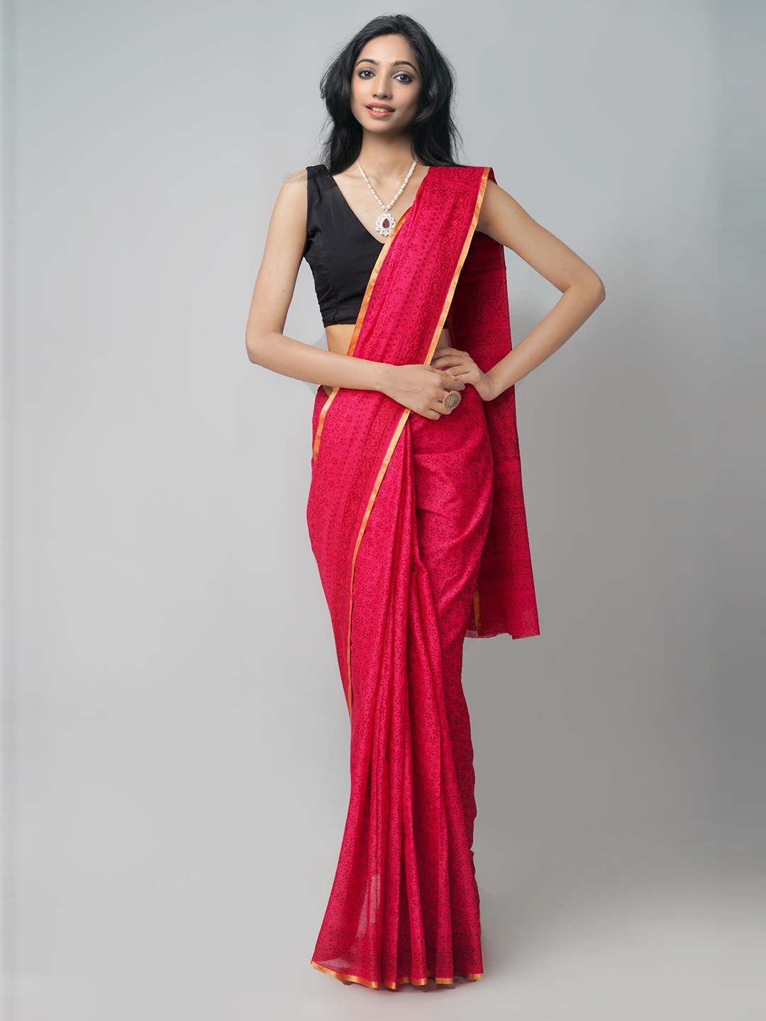 

Unnati Silks Pink Bagh Zari Pure Cotton Venkatgiri Saree