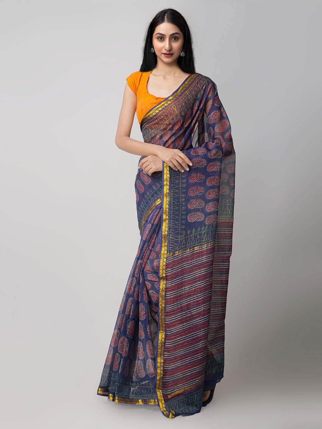 

Unnati Silks Blue & Red Ethnic Motifs Zari Pure Cotton Kota Saree