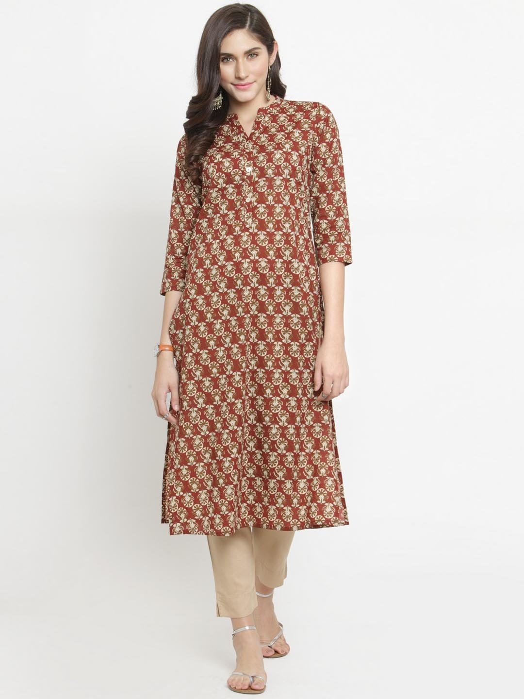 

Varanga Women Brown Ethnic Motifs Printed Straight Cotton Kurta