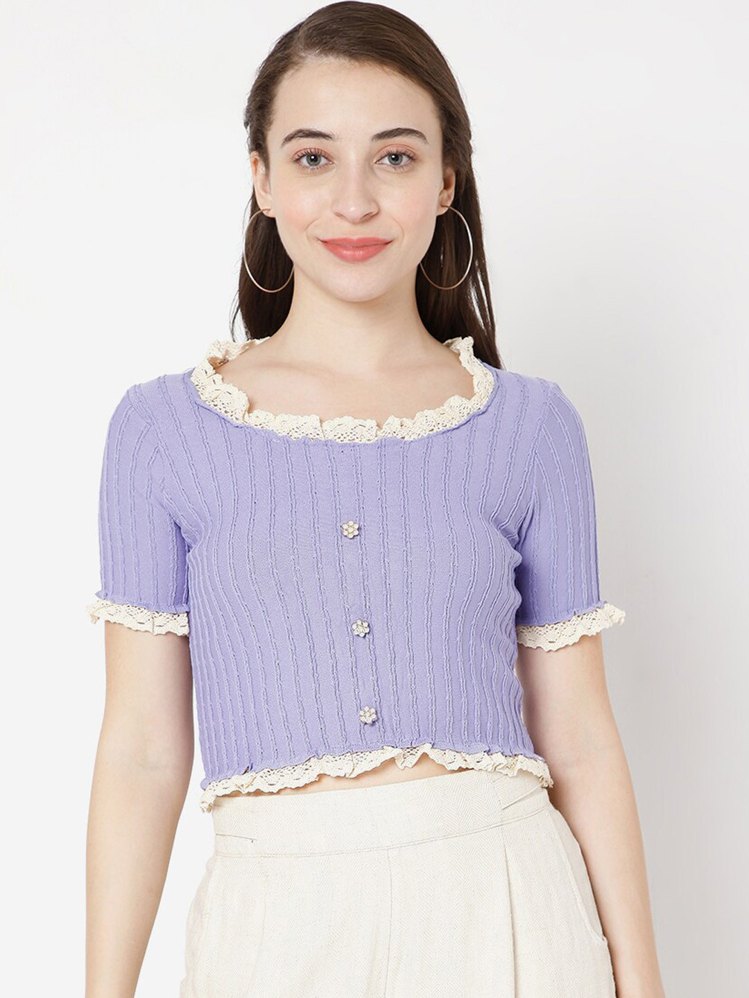 

SALWAR STUDIO Women Purple & Off-White Embroidered Woven Design Blouse