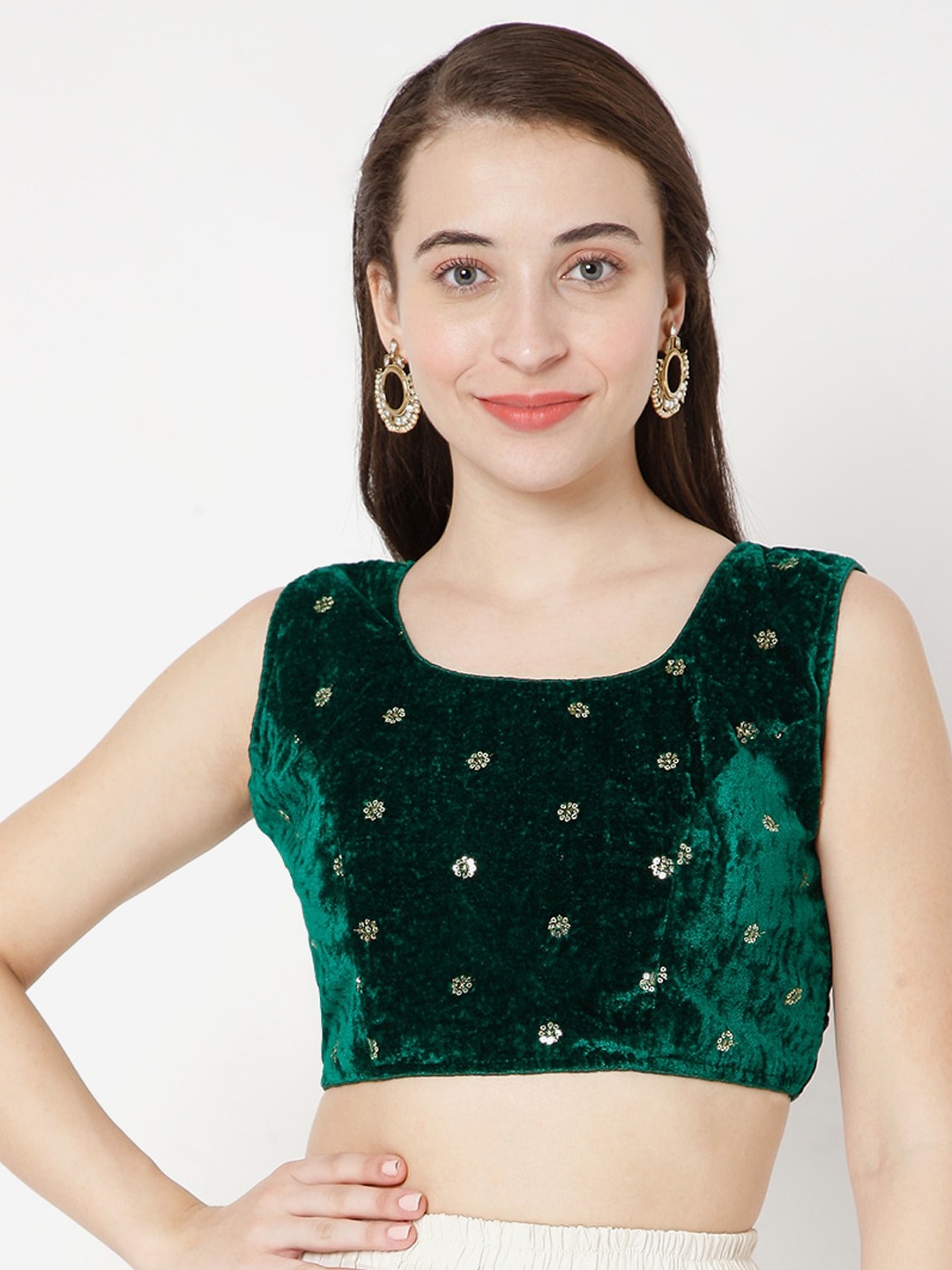 

SALWAR STUDIO Green Embroidered Velvet Saree Blouse