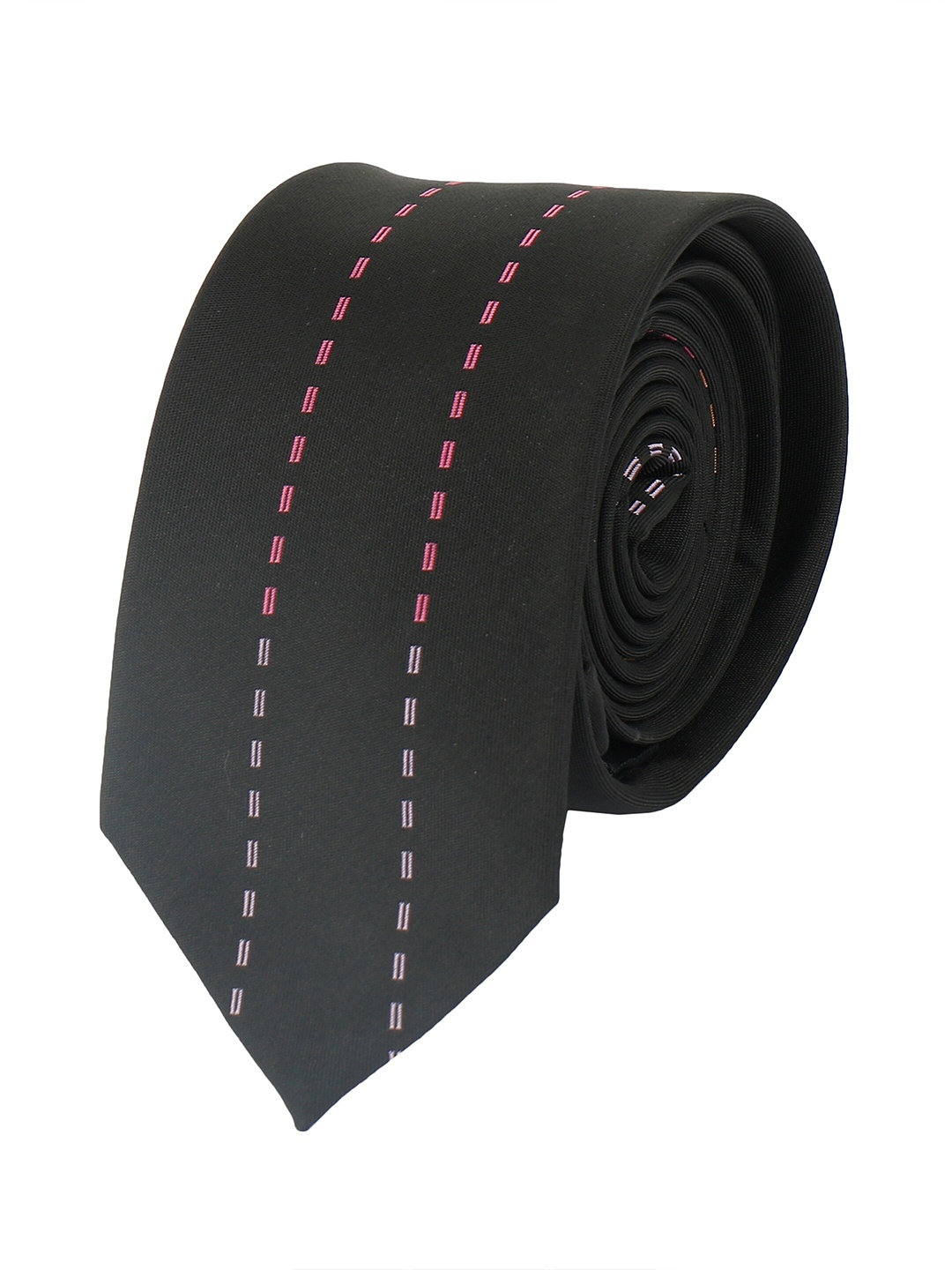 

Alvaro Castagnino Men Black & Pink Woven Design Skinny Tie