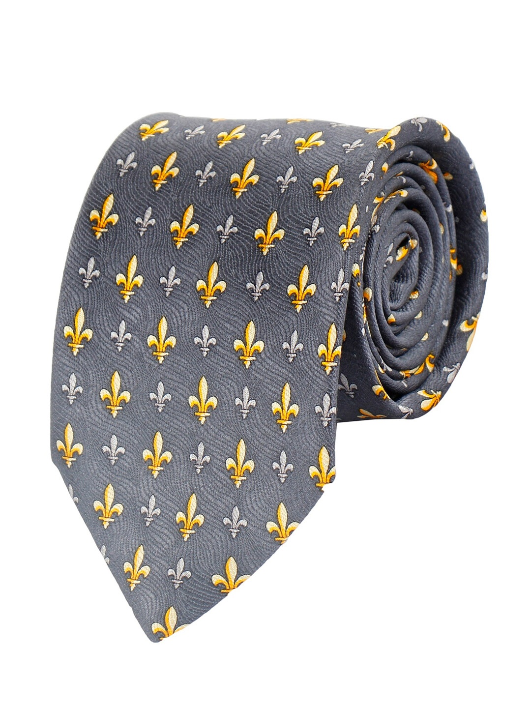 

Alvaro Castagnino Men Grey & Yellow Printed Silk Broad Tie