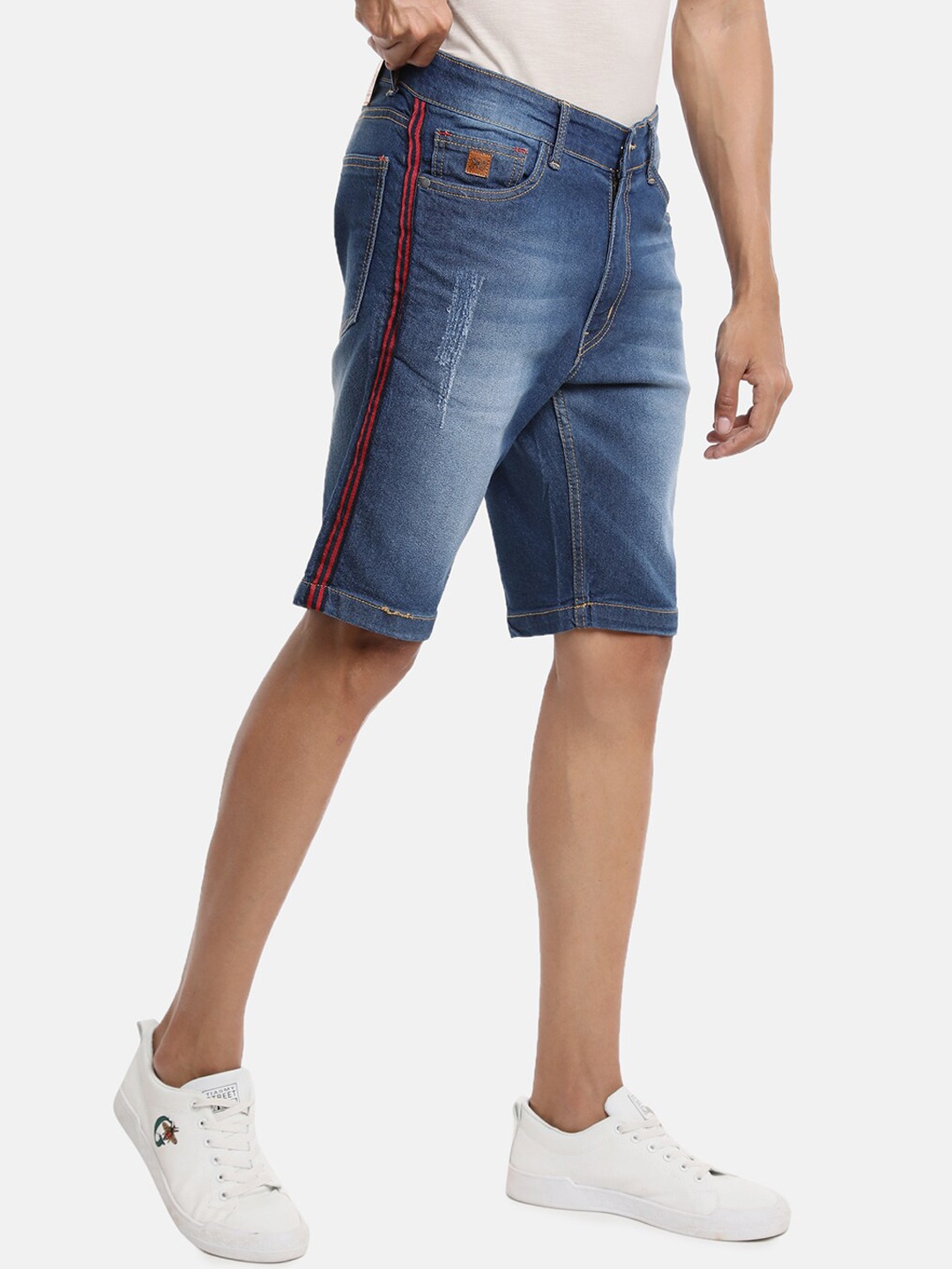 Campus Sutra Men Blue Washed Denim Outdoor Denim Shorts