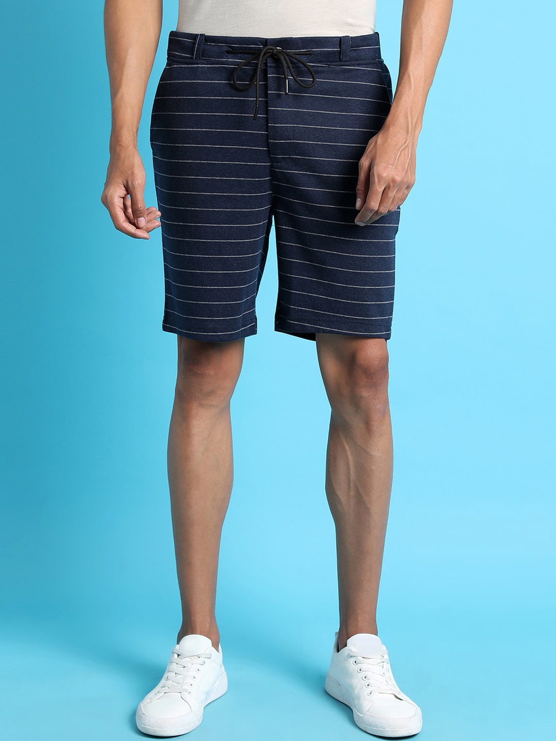 

Campus Sutra Men Navy Blue Striped Regular Fit Outdoor Shorts