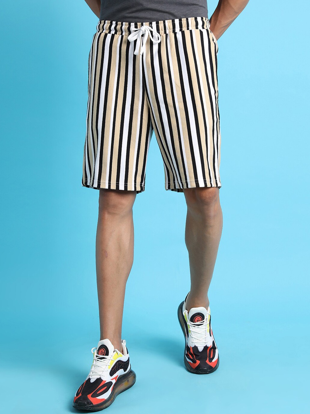 

Campus Sutra Men White Striped Regular Fit Outdoor Shorts