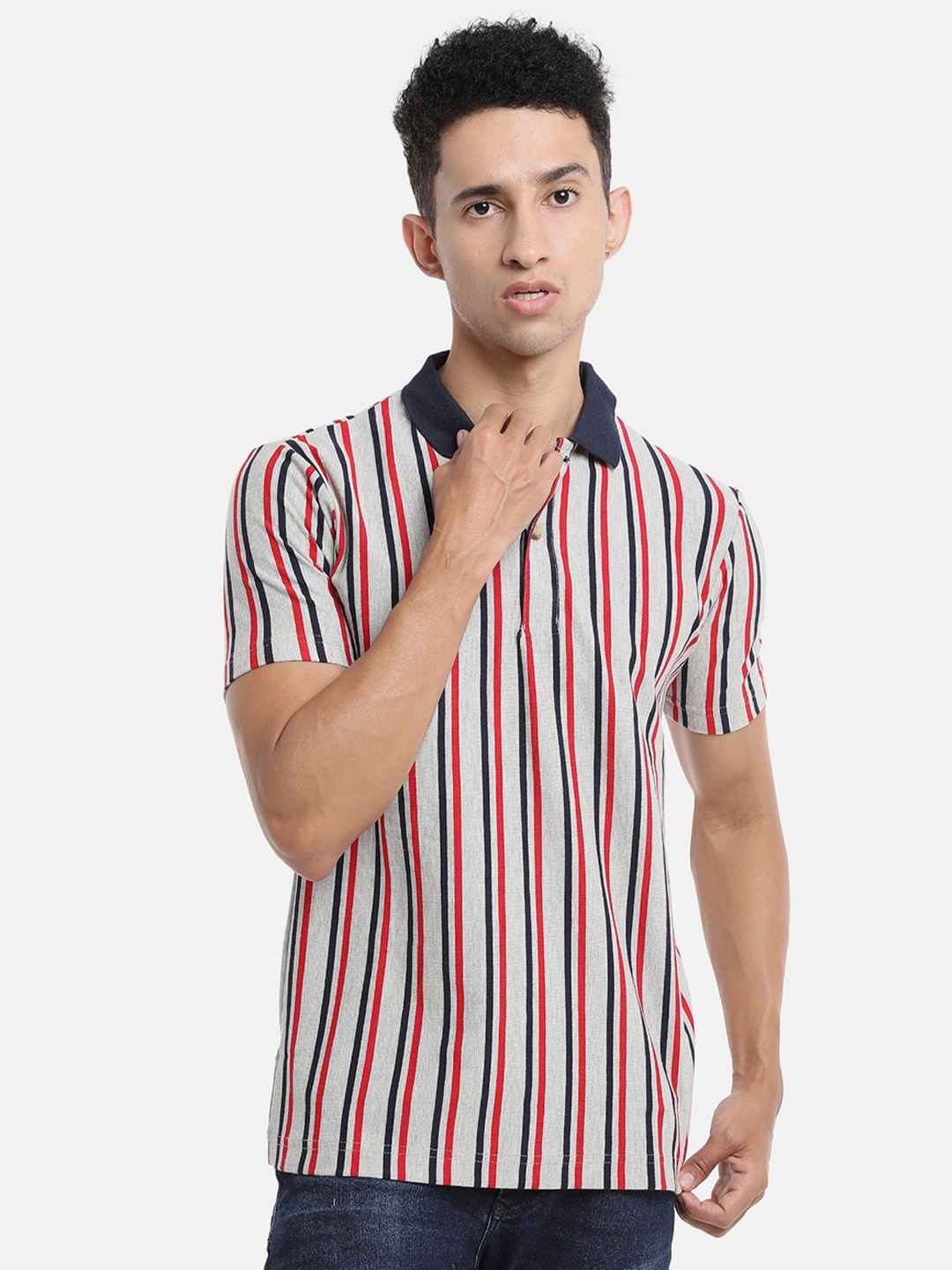 

Campus Sutra Men Multicoloured Striped Polo Collar T-shirt, Multi