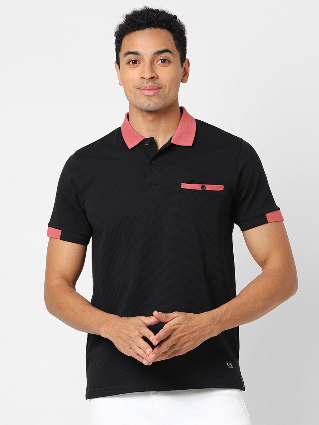 

Campus Sutra Men Black Polo Collar T-shirt