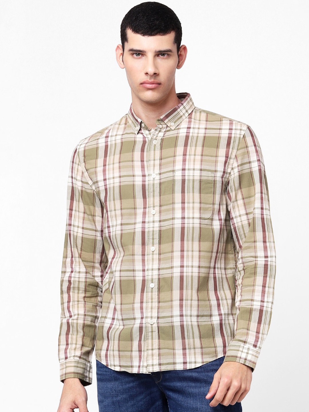 

Celio Men Green Tartan Checks Checked Casual Shirt
