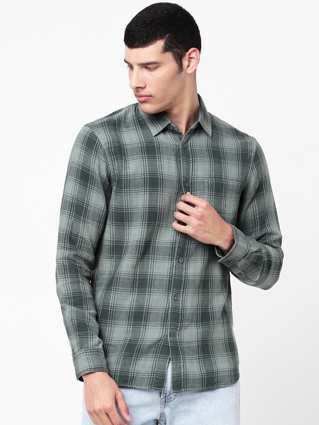 

Celio Men Green Tartan Checks Regular Fit Casual Shirt