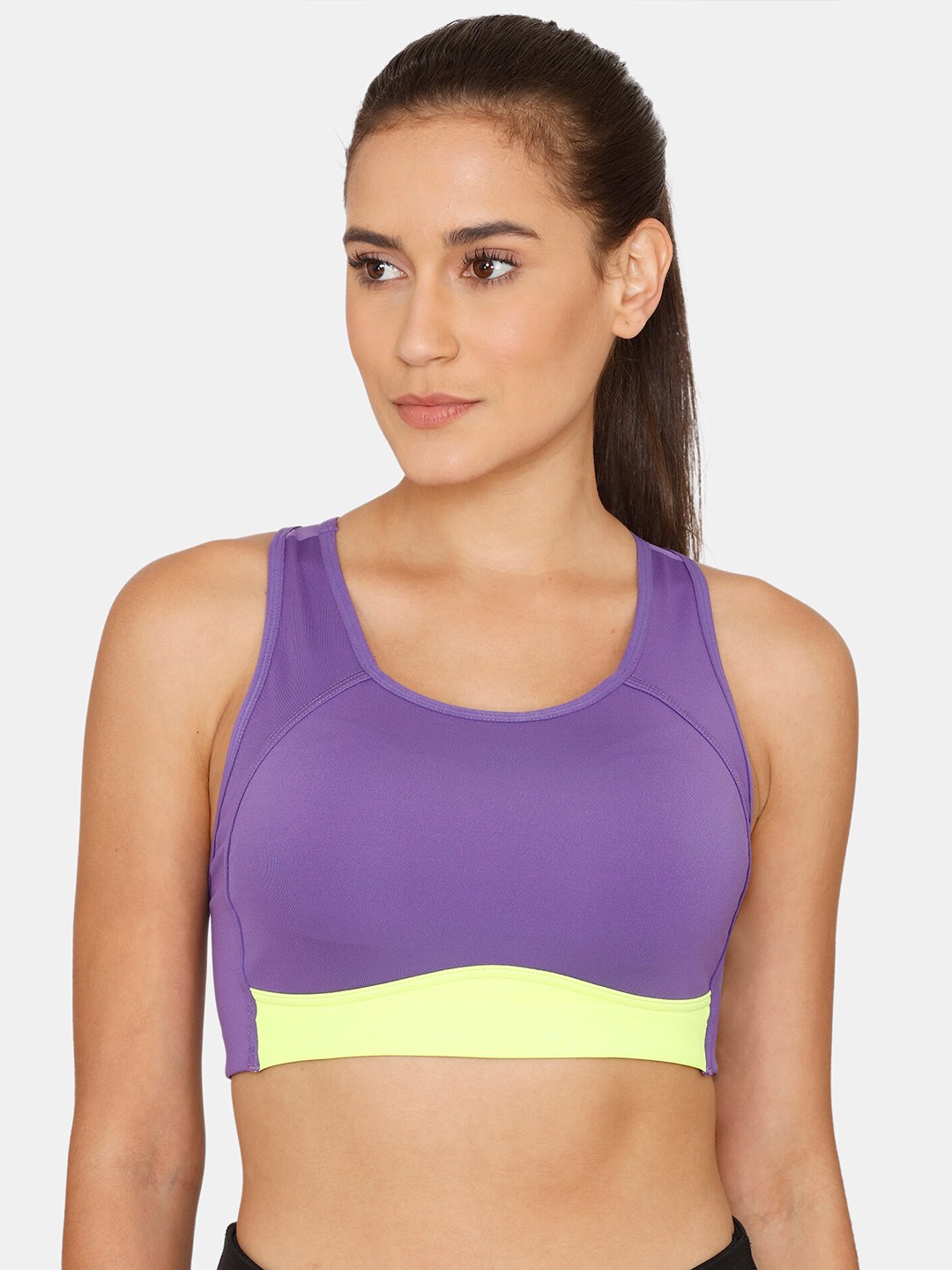 

Zelocity by Zivame Purple & Yellow Non Padded & Non Wired Solid Sports Bra