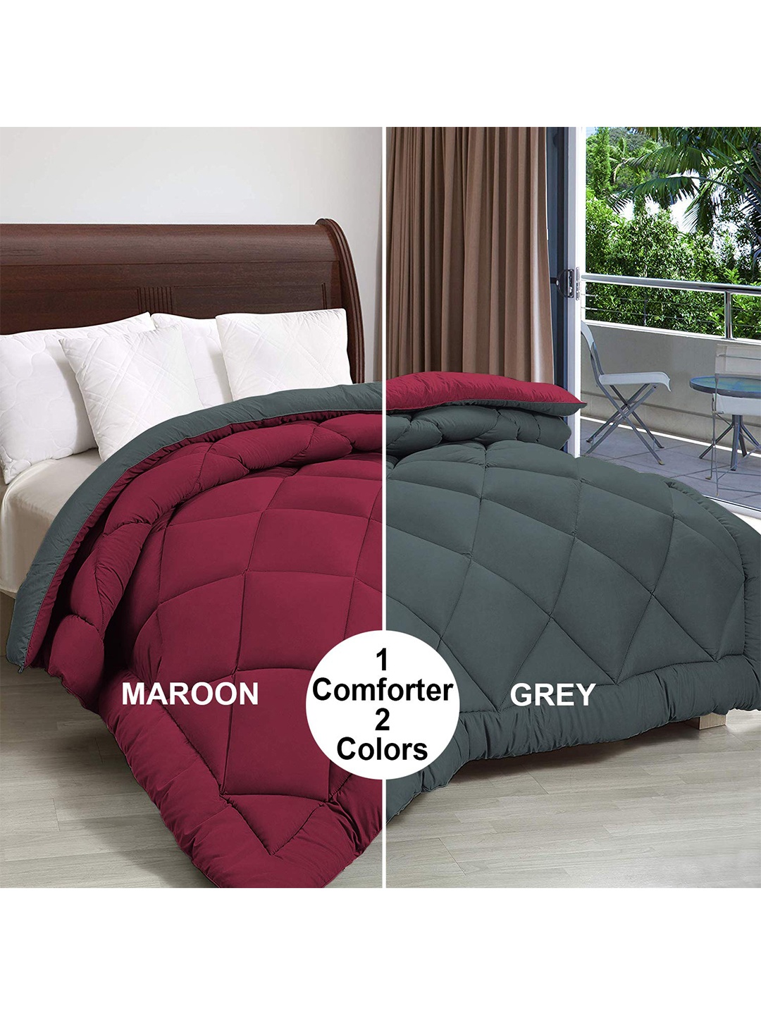 

Hammer Home Maroon & Grey Microfiber AC Room Double Bed Reversible Comforter