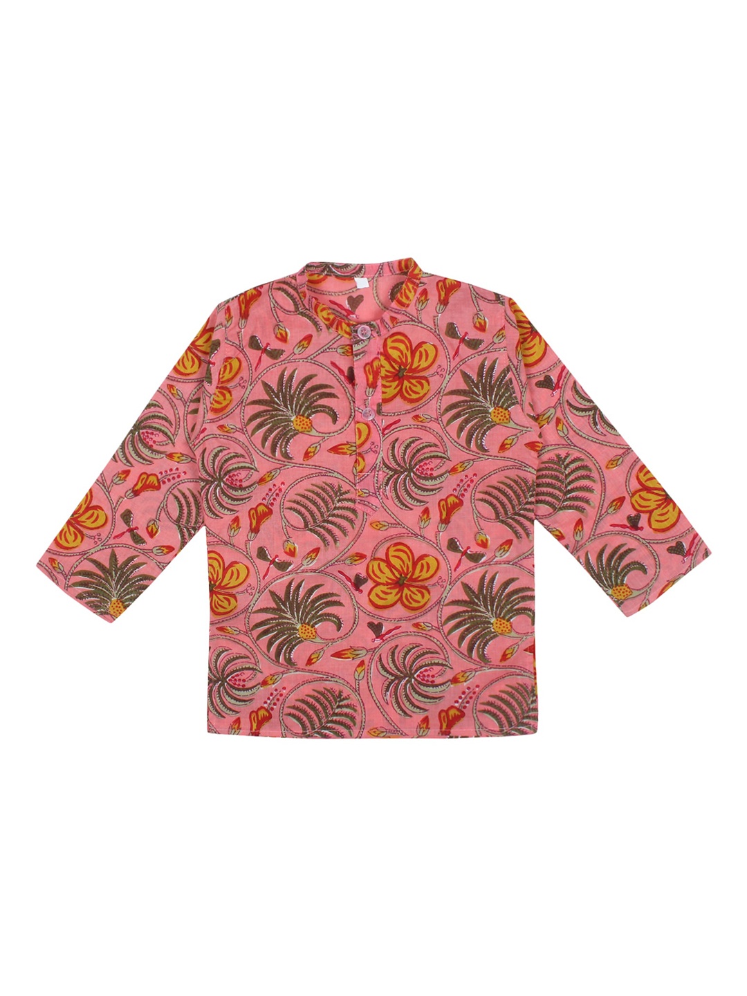 

ahhaaaa Boys Pink Floral Printed Pure Cotton Kurta with Pyjamas