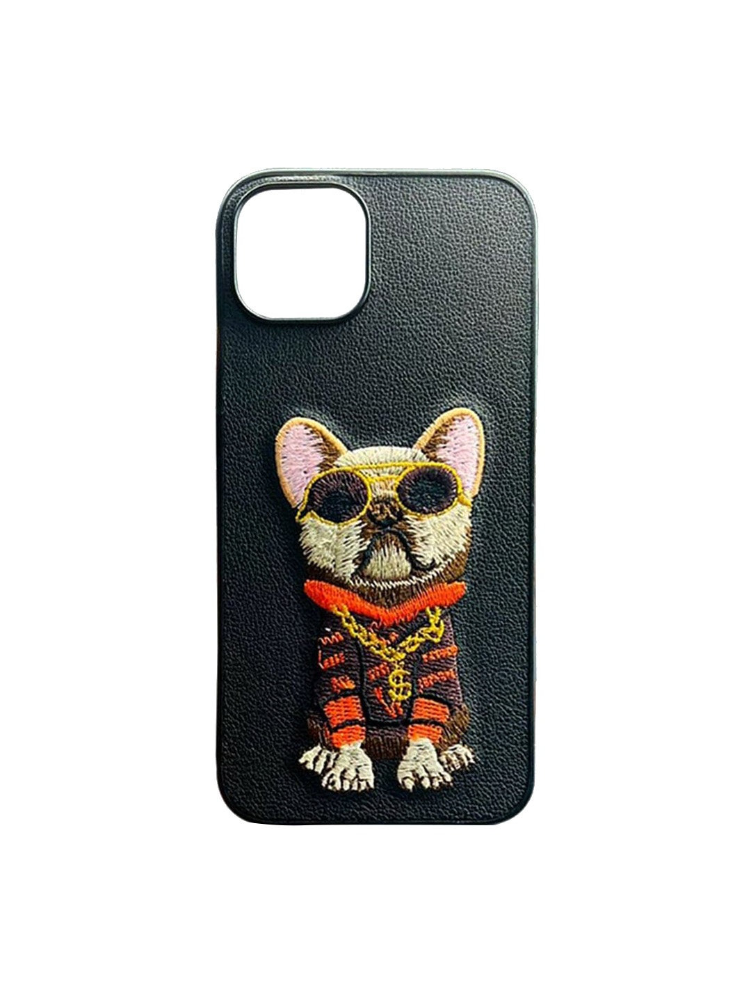 

TREEMODA Black Embroidered iPhone 12 Pro Leather Back Case