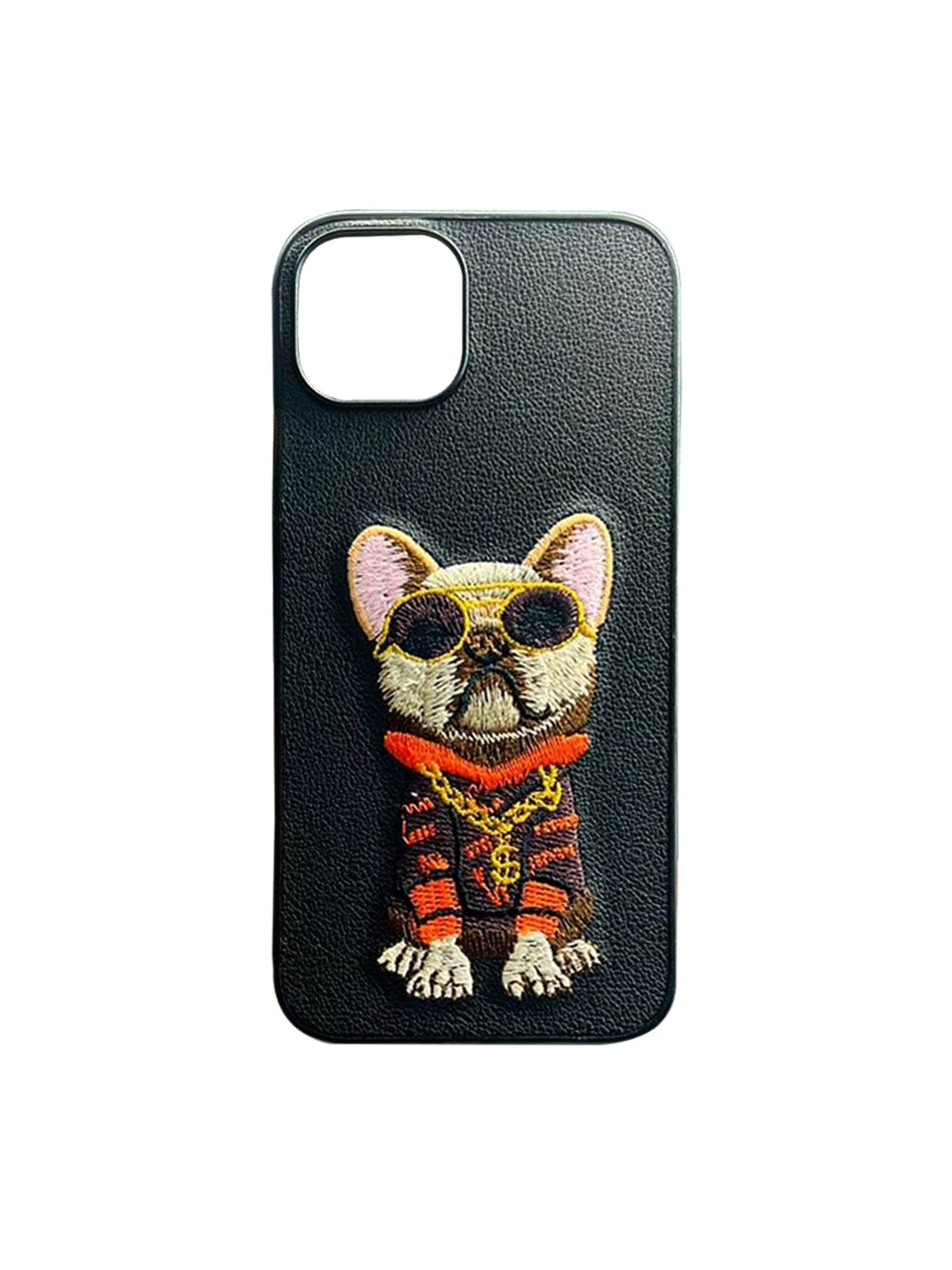 

TREEMODA Black Embroidered Dog iPhone 11 Pro Max Leather Back Case