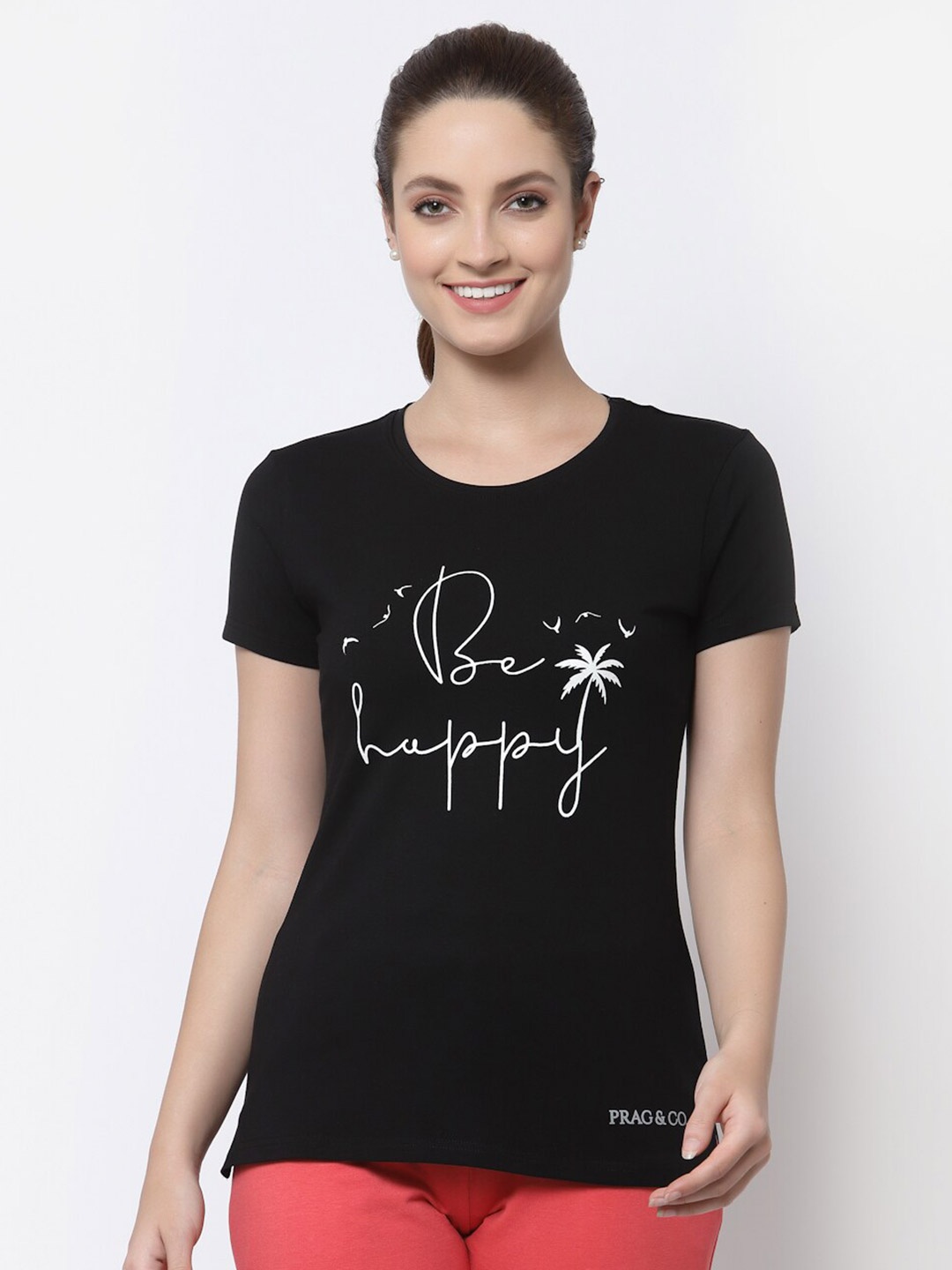 

Prag & Co Women Black Typography Printed Antimicrobial T-shirt