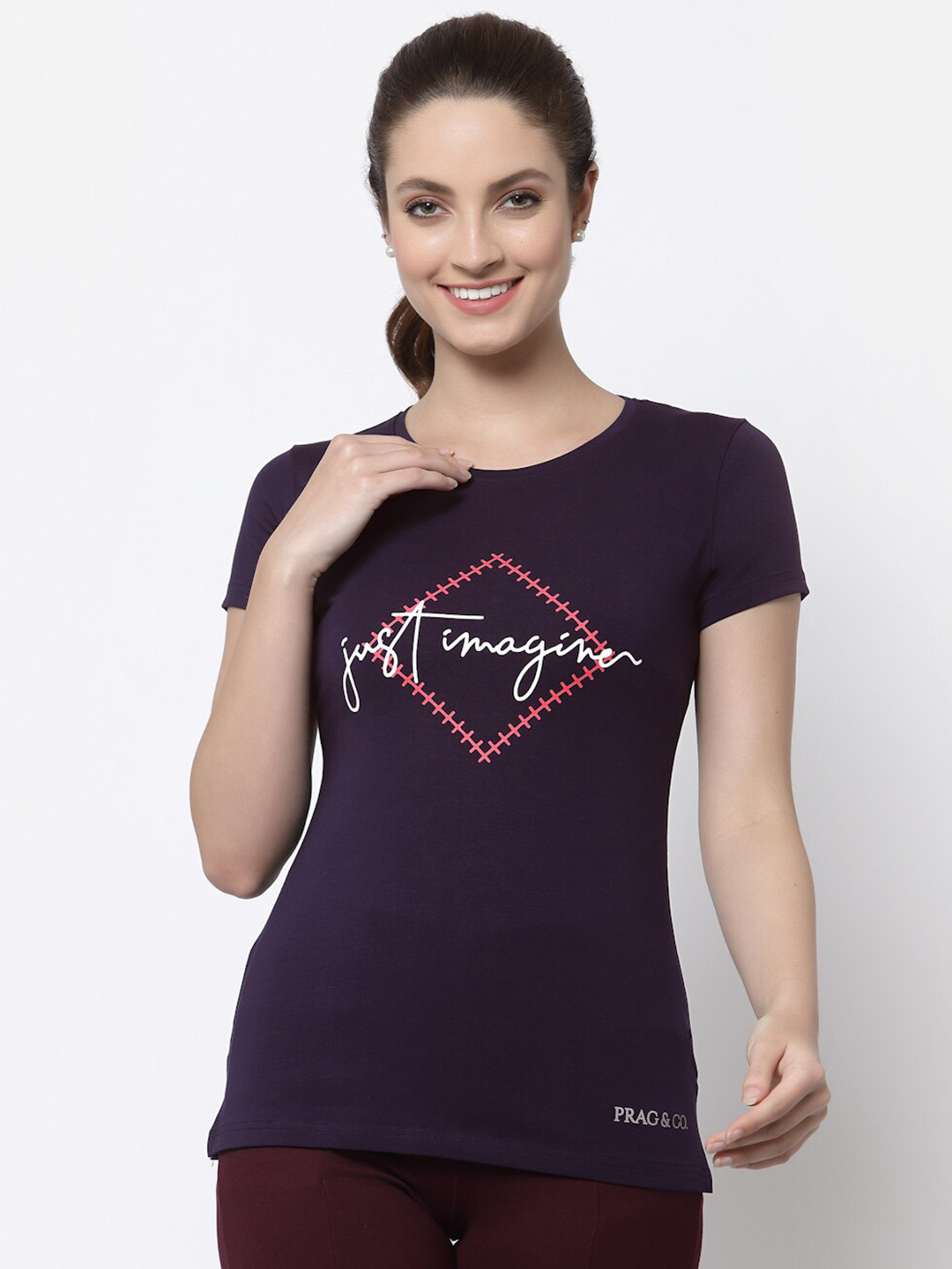 

Prag & Co Women Navy Blue Typography Printed Antimicrobial T-shirt
