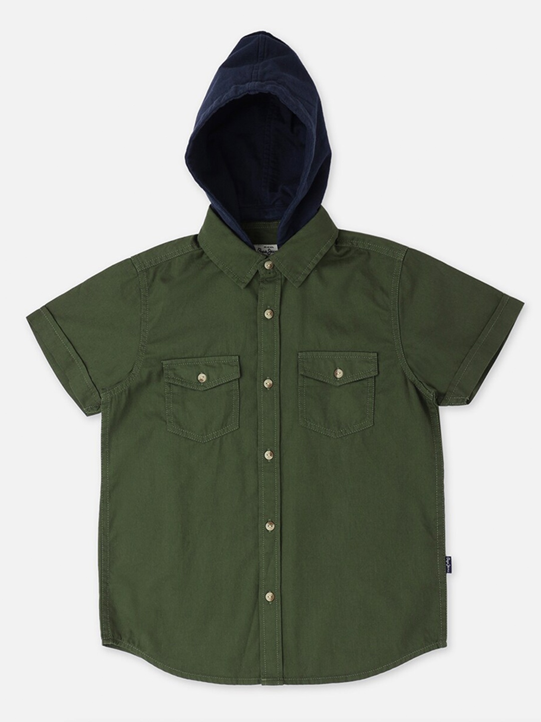 

Pepe Jeans Boys Olive Green Hooded Regular Fit Casual Shirt