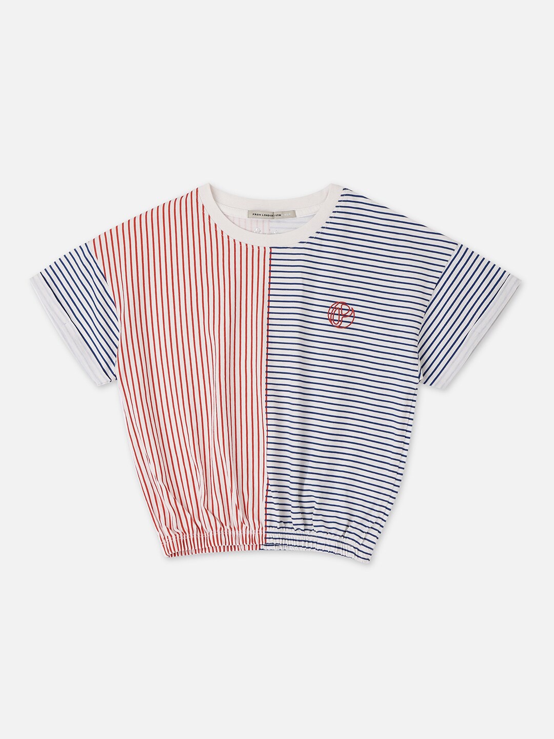

Pepe Jeans Girls White & Multicoloured Striped Extended Sleeves Applique T-shirt