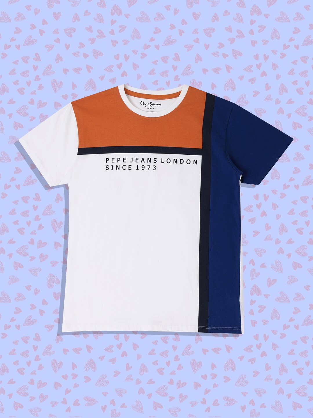 

Pepe Jeans Boys White & Navy Blue Colourblocked T-shirt
