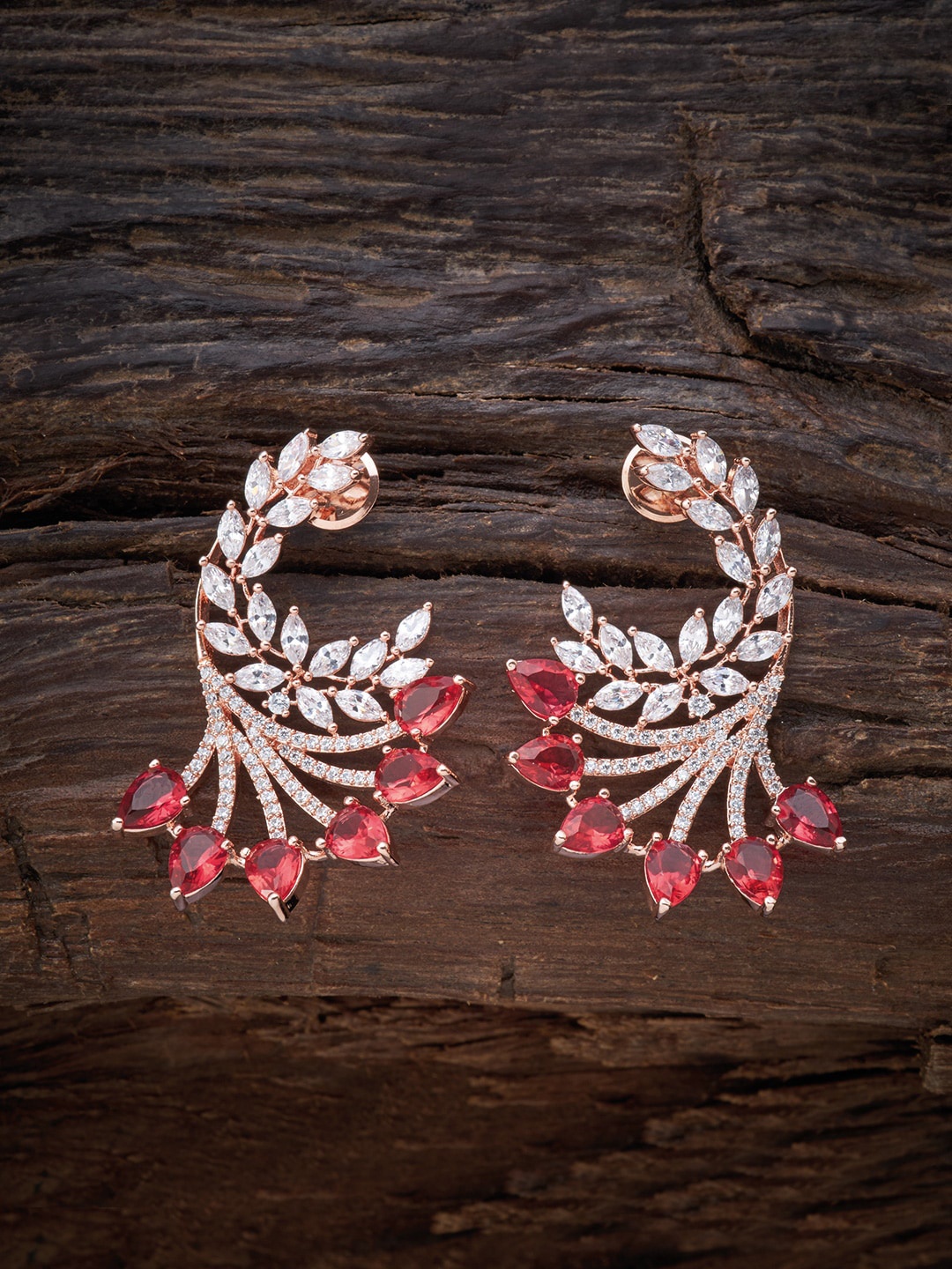 

Kushal's Fashion Jewellery Rose Gold & Red Floral Drop Earrings