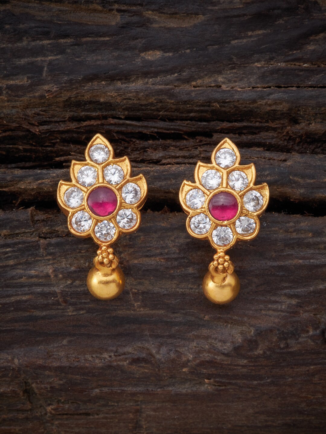 

Kushal's Fashion Jewellery Gold-Plated Red 92.5 Pure Silver Floral Drop Earrings
