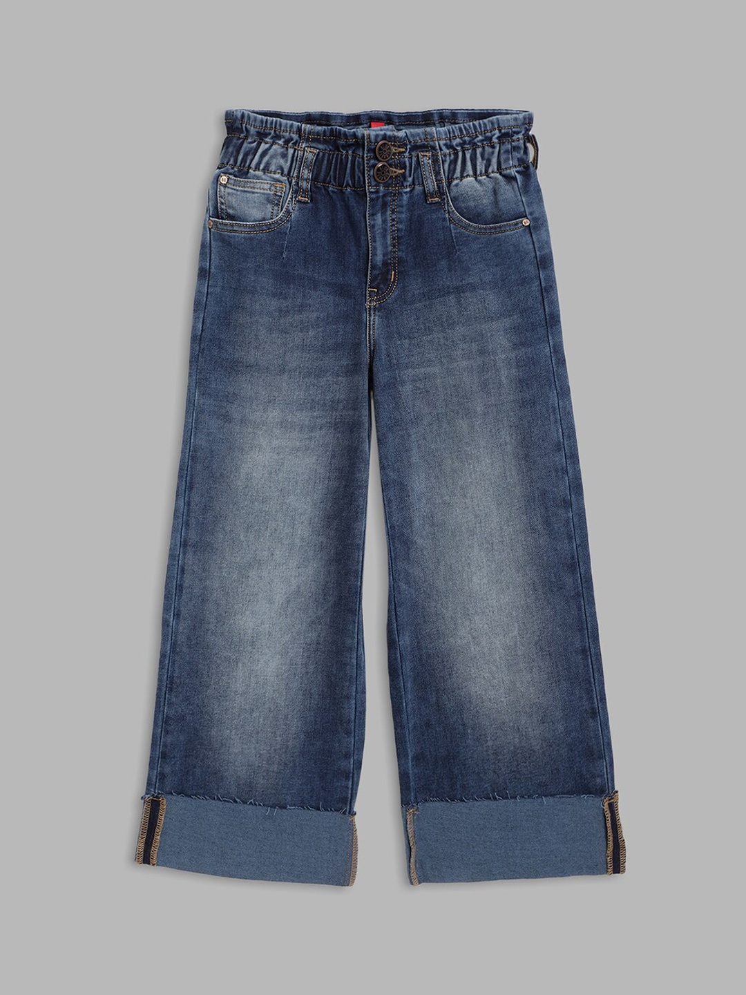 

Blue Giraffe Girls Blue Flared Heavy Fade Stretchable Jeans