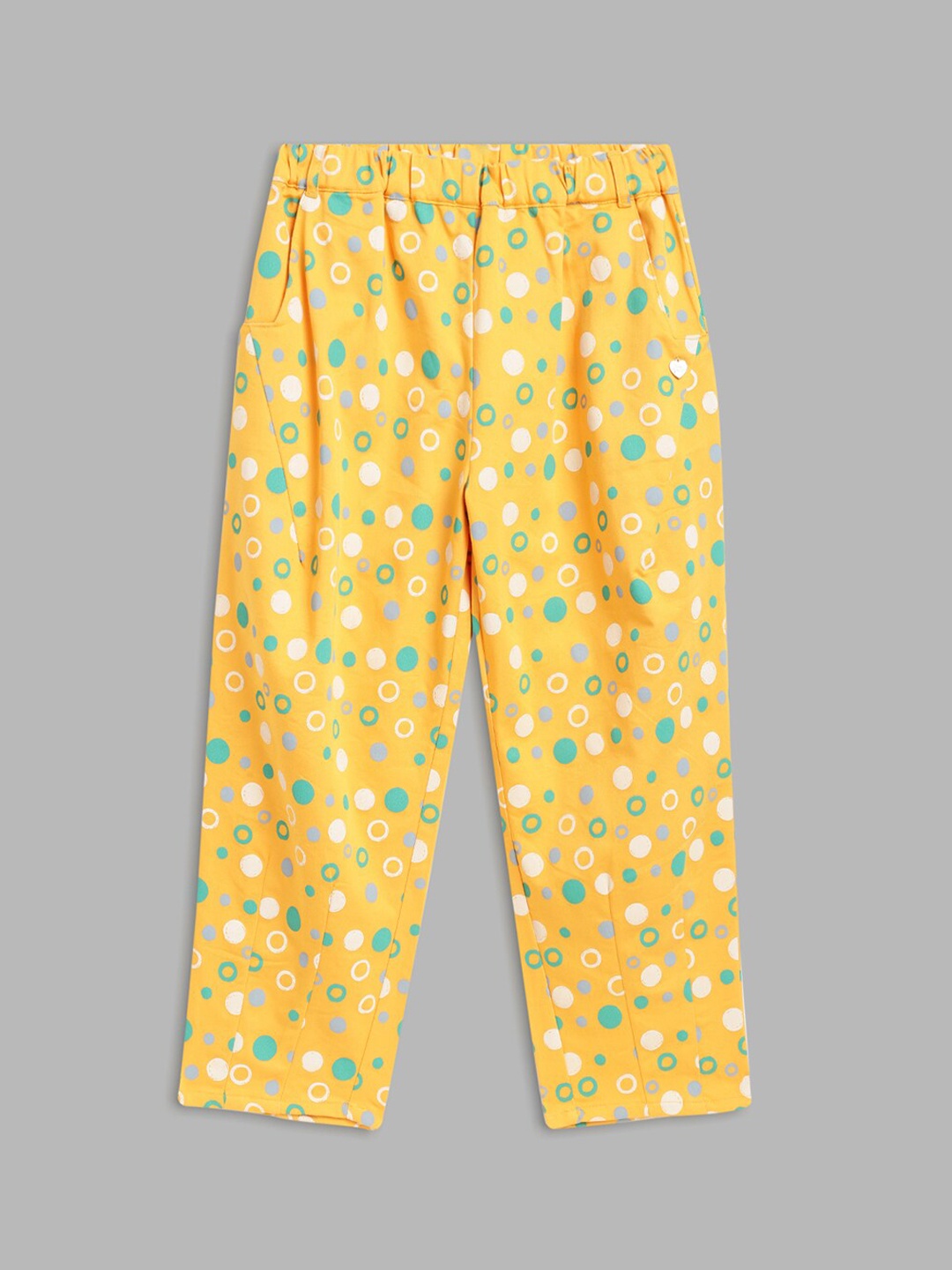 

Blue Giraffe Girls Yellow Printed Loose Fit Trousers