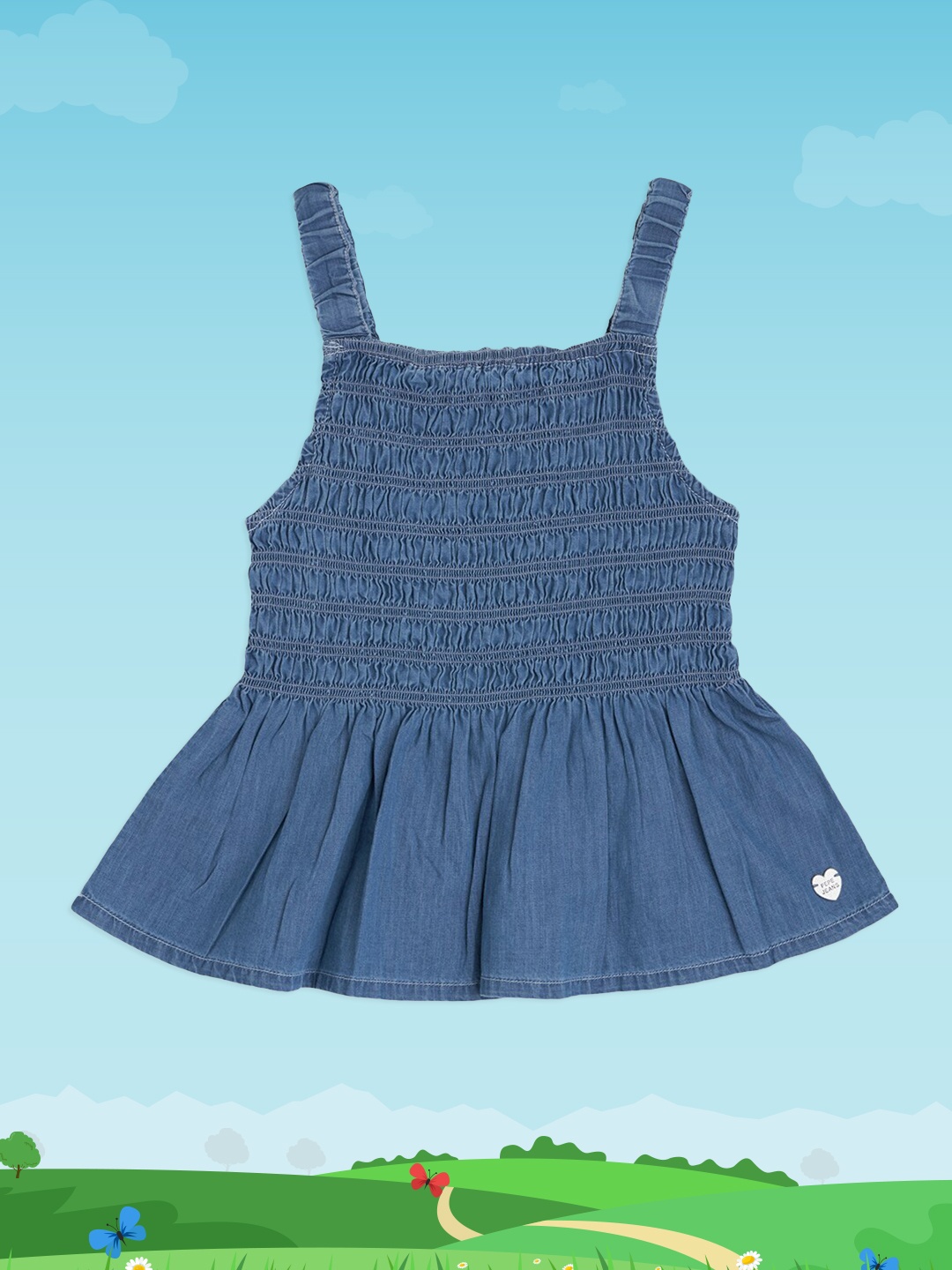 

Pepe Jeans Girls Blue Denim Shoulder Strap Smocked Top