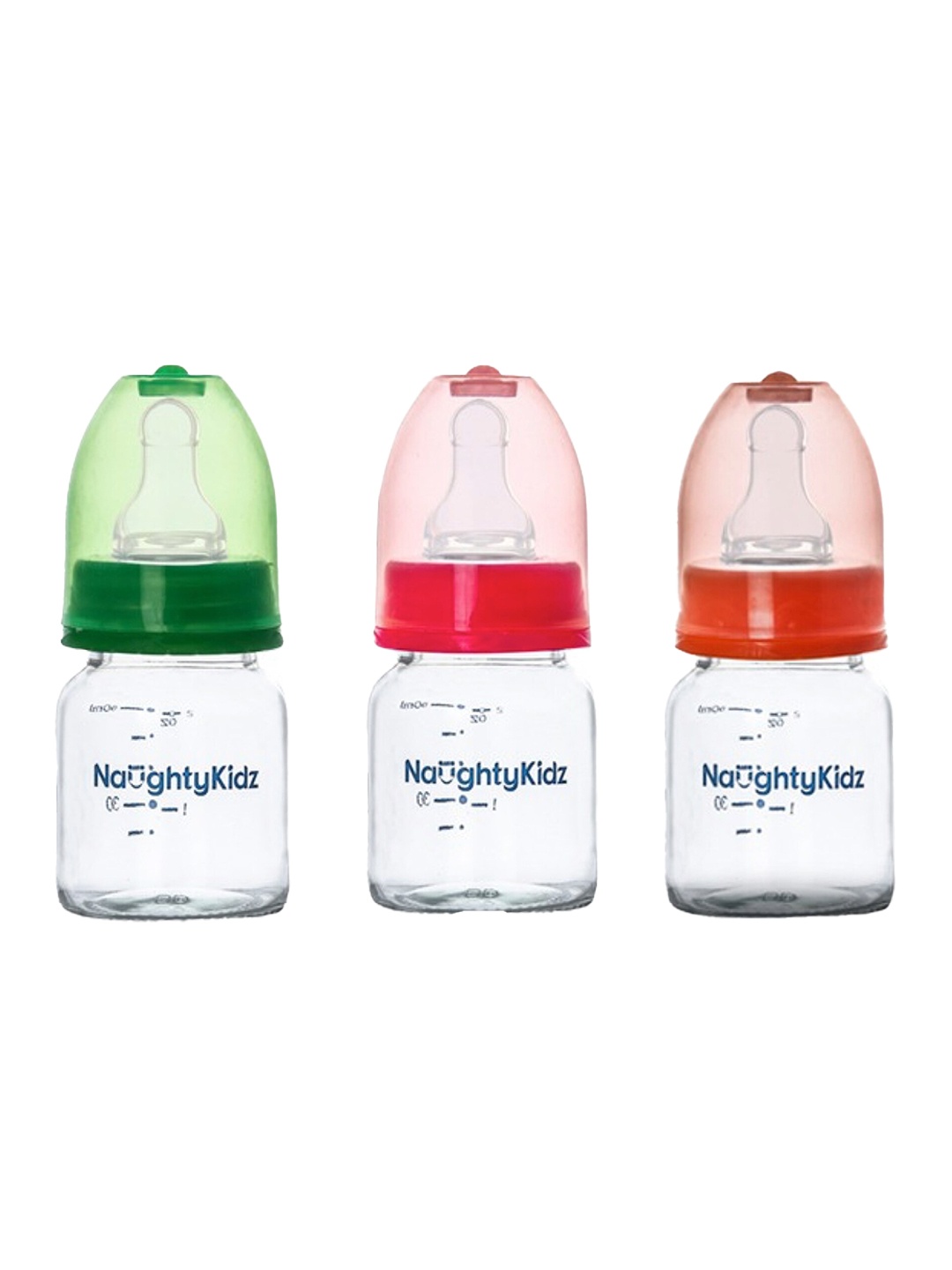 

NAUGHTY KIDZ Infant Kids Pack of 3 Anti-Colic Glass Feeding Bottle, Orange