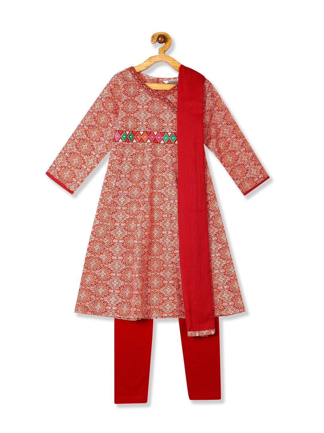 

Karigari Girls Orange & Red Printed Leggings