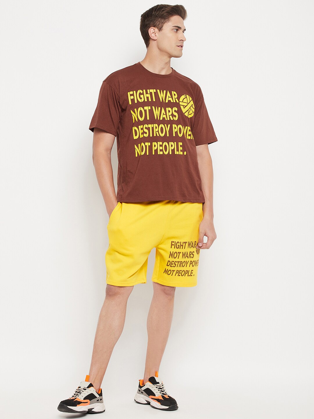 

FUGAZEE Men Brown & Yellow Oversized Graphic Printed Co-Ords