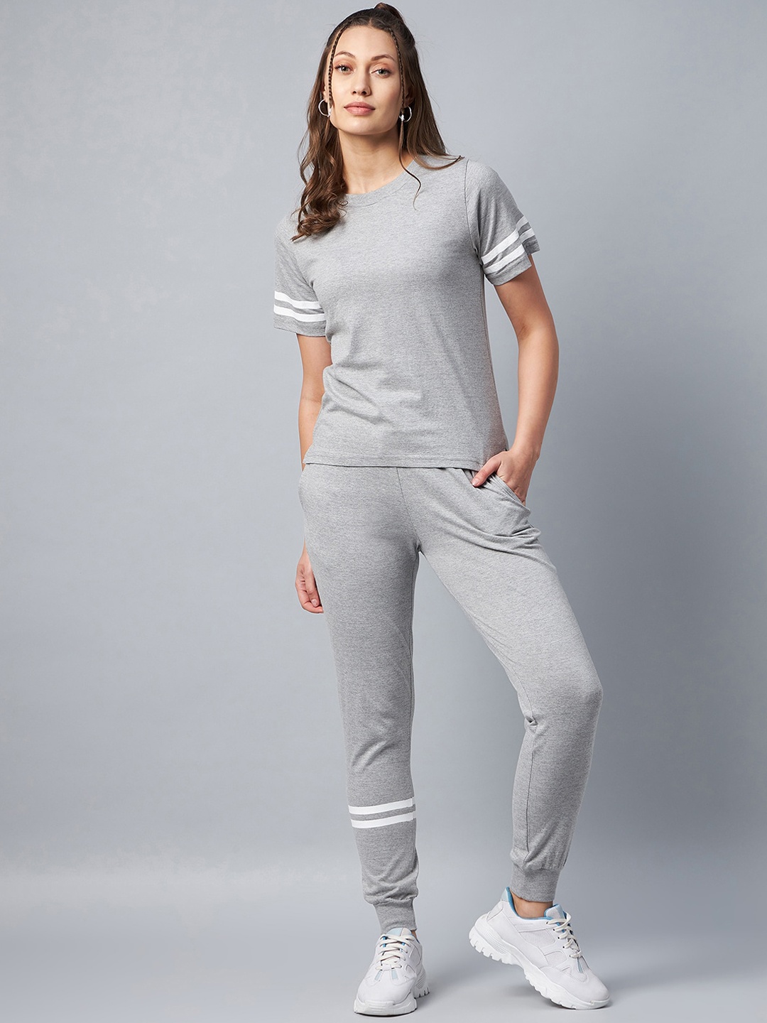 

StyleStone Women Grey Striped Cotton Tracksuits