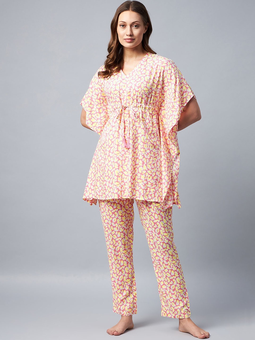 

StyleStone Women Yellow & Pink Printed Night suit